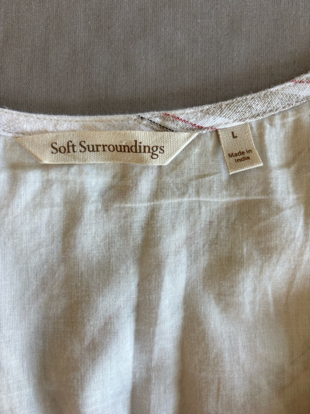 Soft Surroundings Cream Tan Red Striped Linen Blend Scoop Neck Tunic Dress L - Picture 5 of 9